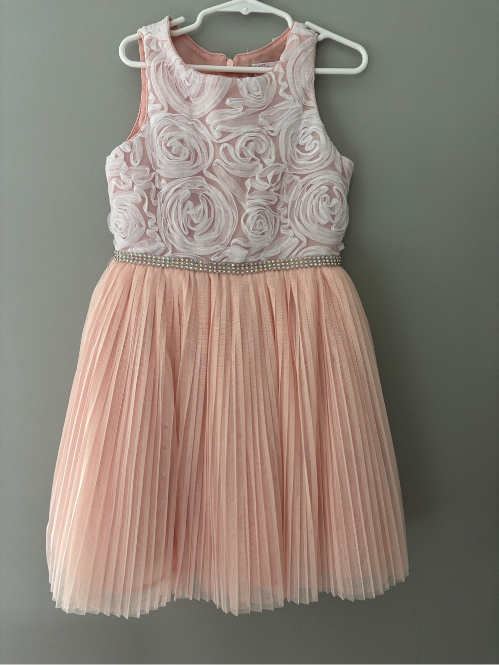 Girls' Pink Rosette Bodice Pleated Tulle Dress size 7